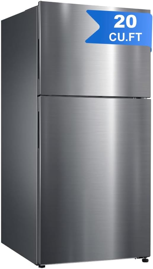 SMETA Full Size Refrigerator, Top Freezer, Frost Free, 20.0 Cu. Ft. Stainless Steel, 30'' Freestanding Garage Fridge, 66 inch for Kitchen, Office, Home