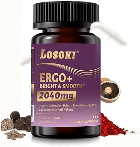 Losoki Ergothioneine Supplement, Ergo+ 2040 mg, Anti Aging - 30 Capsules