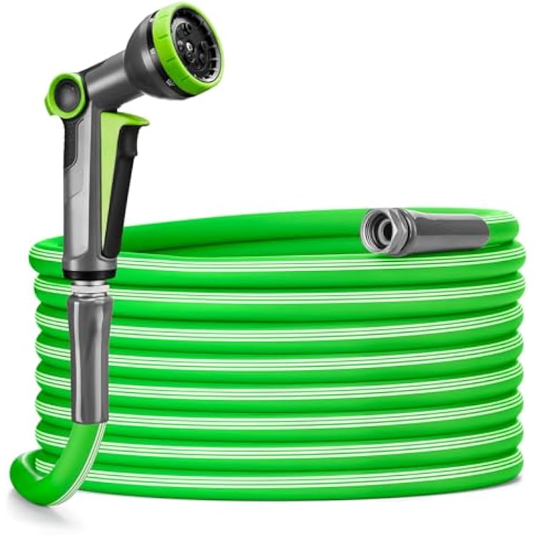 Delxo Garden Hose with Nozzle, 50 FT Non-Expanding Water Hose with 34 In Aluminum Alloy Interface, Heavy Duty Manguera Para Jardin, Water Pipe, Easy to Use for Gardening, Car Washing & Storage