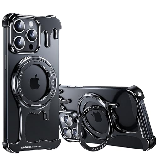 Case for iPhone 16 Pro Max16 Pro16, Liquid Metal Magnetic Frameless Design Case with 360 Rotating Ring Holder, Compatible with MagSafe