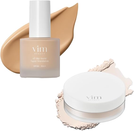 Set All day moist liquid foundation 28 bronze SPF30 PA++ liquid foundation + keep consistency powder 0.2 oz 6 g anti-glare face powder