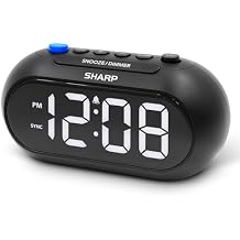 Sharp Auto Set Alarm Clock Sets Itself from Your Phone, Bluetooth Time Sync, Large White LED Display, Dimmer, Ascending Alarm, Battery Backup