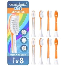 demirdental Kids Toothbrush Heads Compatible with Philips Sonicare Kids Toothbrush Heads - Replacement Heads Sensitive - Brush Heads from Ages 7 to 10 - Orange - Replaces HX6048-8 Pack