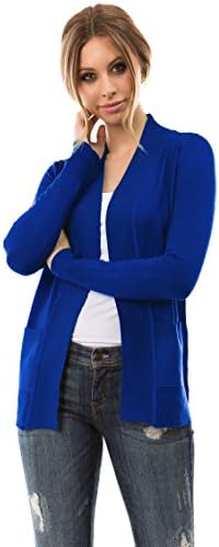 CIELO Open Front Solid Color Long Sleeve Sweater Cardigan, Royal, Small
