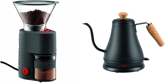 Bodum Bistro Burr Coffee Grinder, 1 EA, Black & 11883-259US Melior Gooseneck Electric Water Kettle, 27 Ounce, Matte Black