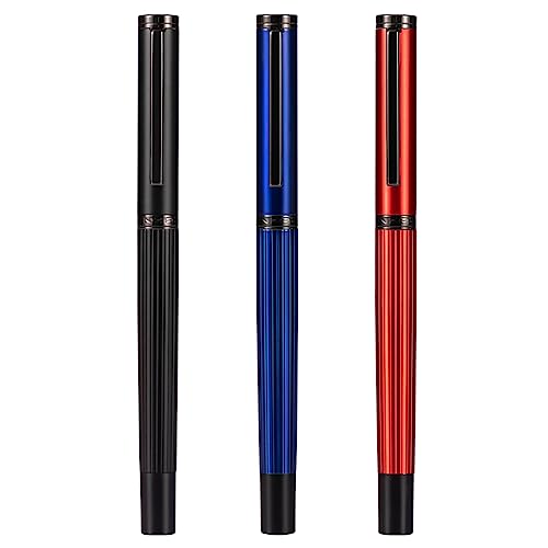 3 PCS Jinhao 88 Fountain Pen Fine Nib With Ink Converter, Metal Stripe Writing Pen