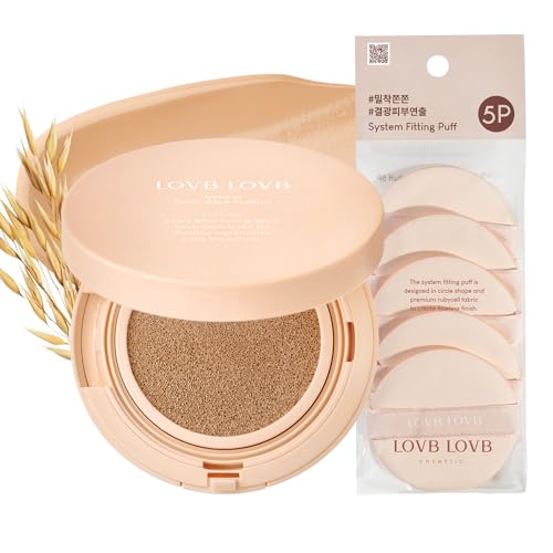 Cushion Foundation 0.42 Oz 23N Natural Beige  System Fitting Puff 5EA | Long-Lasting Buildable Coverage | Korean Cushion Makeup | Face Makeup Tool for Liquid Foundation