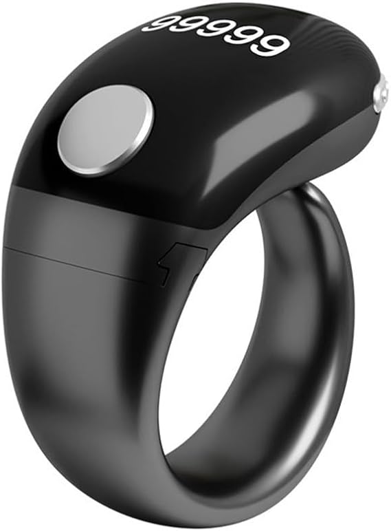 Smart LCD Electronic Ring Counter with Display and Type-C Charging, Adjustable Fit and Long Lasting for Fitness or Events(Black)