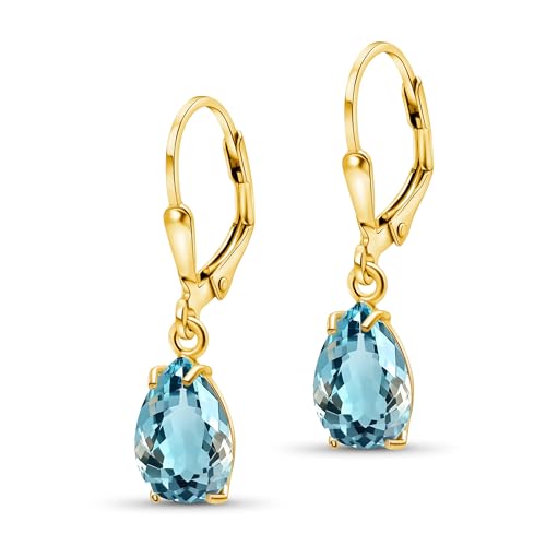 14K Gold Plated Gemstone Teardrop Earrings for Women Birthstone Jewelry Dainty Leverback Earrings in Gold Over 925 Sterling Silver Elegant Gift for Women