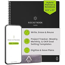 Rocketbook Fusion Hybrid Reusable Planner and Notebook in One, Additional Blank Pages, Goal and Project Tracker, Undated Planner, Letter Size 8.5x11, Black (Pack of 1)