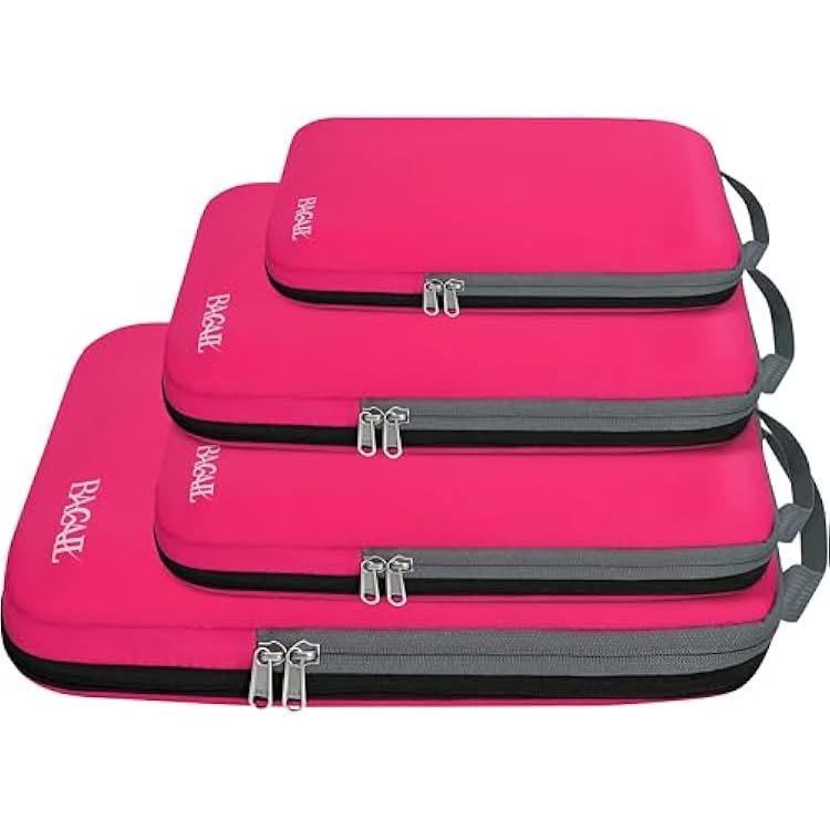 BAGAIL 4 Set6 Set8 Set Compression Packing Cubes Travel Accessories Expandable Packing Organizers Cloth Pattern, 4-Fuchsia