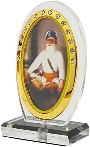 BISMAADH Car Dashboard Oval Shape Acrylic Showpiece Figurine Religious Idol Statue for Office & Home Decor (Baba Deep Singh Ji)