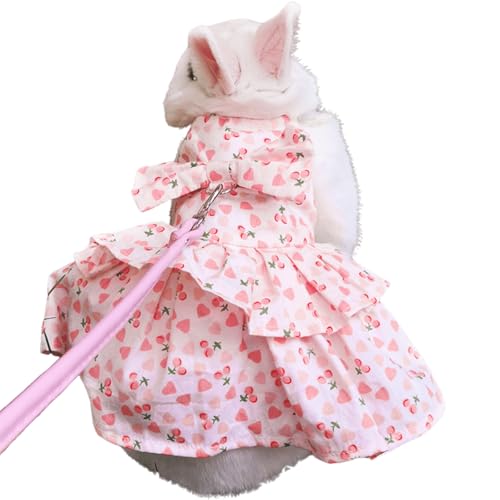 Rabbit Leash and Harness Set Adjustable Bunny Rabbit Dress Rabbits Clothes Outfit for Small Pet Ferret Guinea Pig Kitten Puppy Dark Pink,S