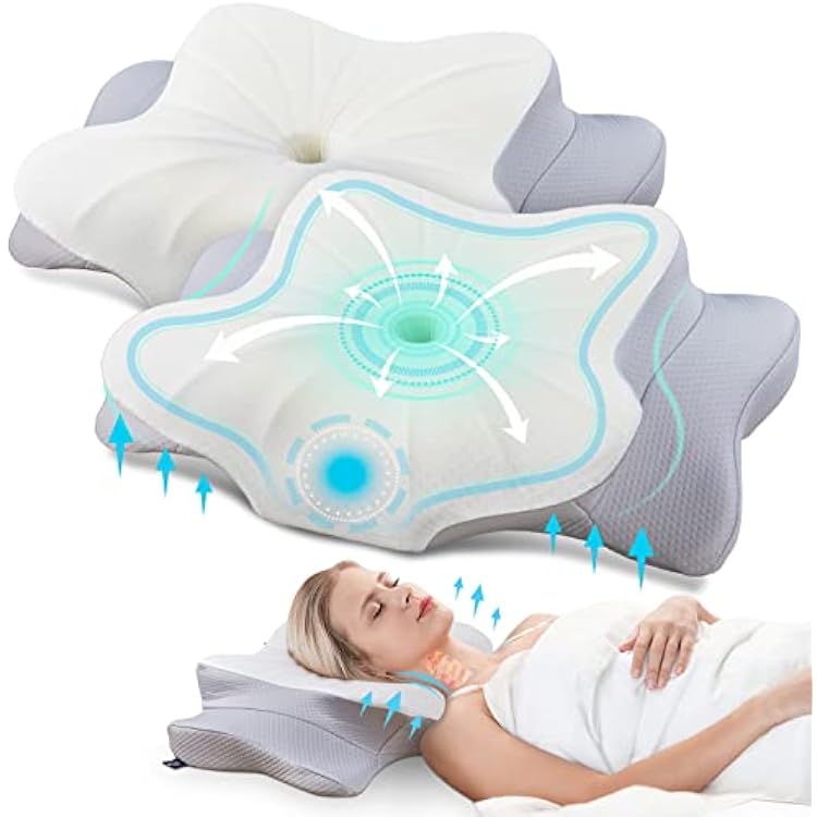 DONAMA Cervical Pillow for Neck and Shoulder,2Pack Contour Memory Foam Pillow,Ergonomic Neck Support Pillow for Side Back Stomach Sleepers with Pillowcase