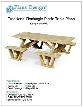 Traditional Rectangle Picnic Table/Bench Woodworking Plans, ODF02