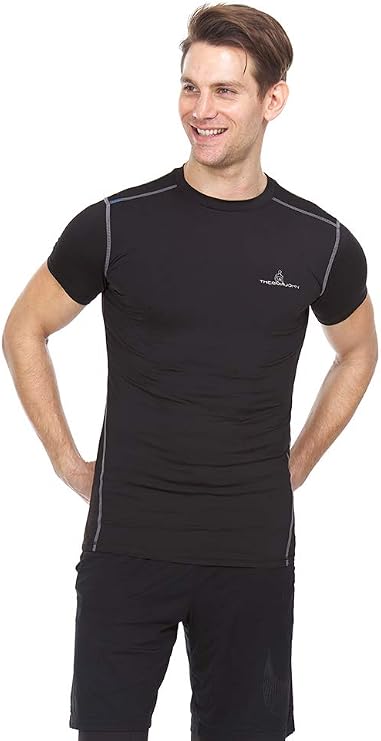 Thermajohn Men Short Sleeve Compression Shirt Cool Dry Baselayer Athletic Workout Shirts for Running and Workout (X-Large, Set-in - Black)
