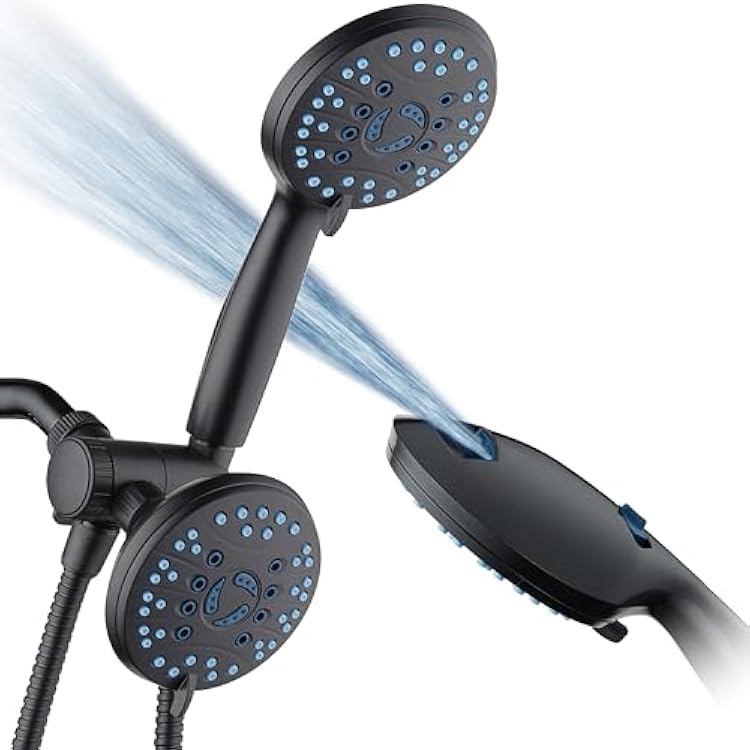 Hotel Spa AquaCare As-Seen-On-TV High Pressure 48-setting Rain & Handheld 3-way Shower Head Combo - Anti-clog NozzlesTub, Tile & Pet Power WashExtra Long 6 ft. HoseMatte Black Finish
