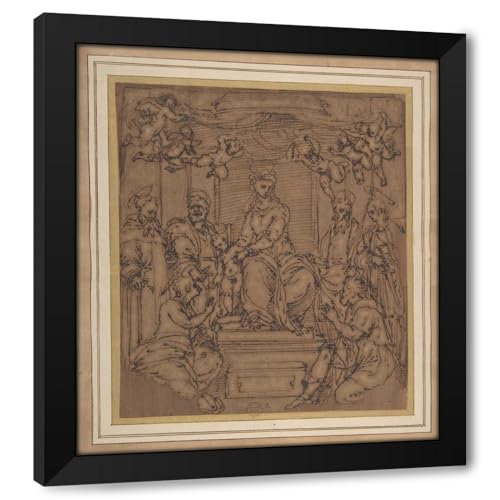 ArtDirect Virgin and Child Enthroned with Saint Anthony Abbot, Saint Peter, Saint Paul, Saint Julian Custom Framed Art Print Giclee Print or Canvas Options with Various Sizes and Customization by Perino Del Vaga