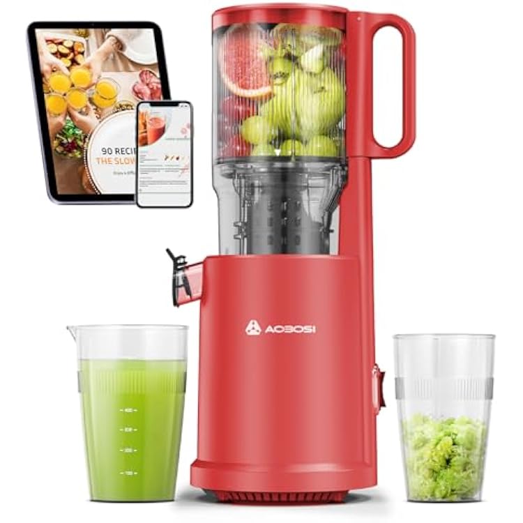AAOBOSI Cold Press Juicer, Extra-Wide Feed Chute for Whole Fruits & Vegetables, Less Prep Time, Quiet Slow Juicer with High Juice Yield and Easy Cleaning