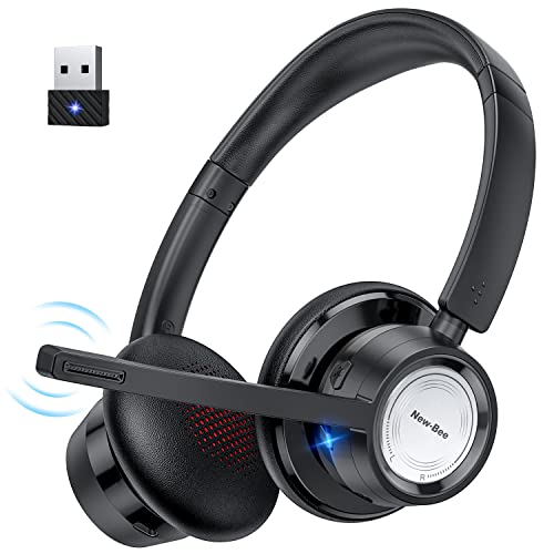New Bee Wireless Headset Bluetooth Headset with Noise Cancelling Microphone 20hrs Talk time & Mute Button for WorkPCOfficeZoomSkype Include USB Dongle