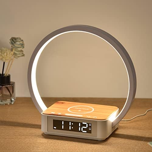 Blonbar Desk Lamp with Alarm Clock Qi Wireless Charger, Touch Lamp for bedroom 3 Light Hues, Bedside Lamp 10W Max Wireless Charging Table Lamp LED Eye-Caring Reading Nightstand Light for Living Room