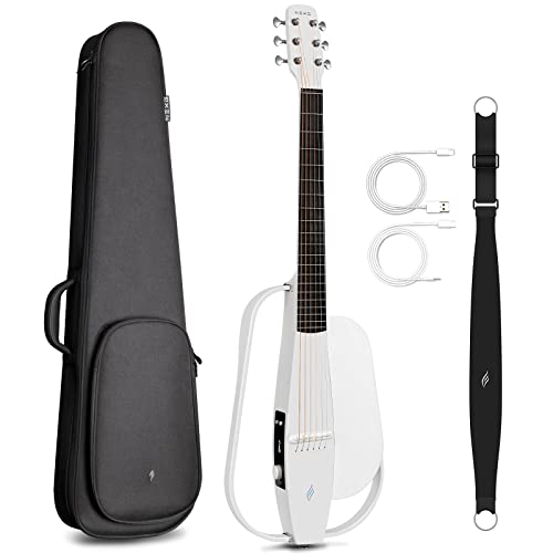 Enya NEXG Basic Acoustic-Electric Carbon Fiber Audio Guitar Smart Acustica Guitarra for Adults with Preamp, Strap, Usb Charging Cable and Gig BagWhite
