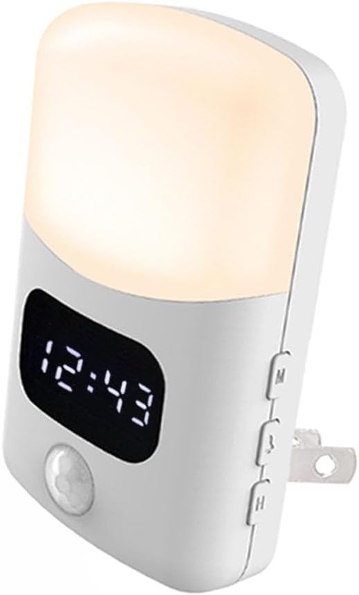 LUXON Motion Sensor Night Light with Digital Alarm Clock,Plug Into Wall