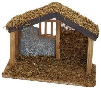 Kurt Adler 11" Medium Wood Stable - Brown, Classic Christmas Decor