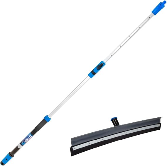 Unger Professional Lock-On 22 in. Curved AquaDozer Rubber Floor Squeegee with Ez Extend Pro Telescopic Pole, Lightweight Rubber Durable Squeegee for Tile, Smooth Concrete, Basements