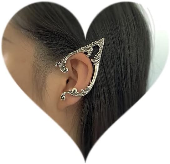 Gothic Elves Ear Cuff 2pcs Piercing Cartilage Climber Ear Wrap Retro Silver Stud Earrings Punk Hip Hop Clip on Statement Earrings Gift for Women
