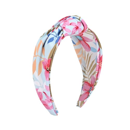 Flower Print Knotted Headbands, Cute Wide Top Knot Headband for Womens Hair, Hair Styling Accessories for Women Girls Blue