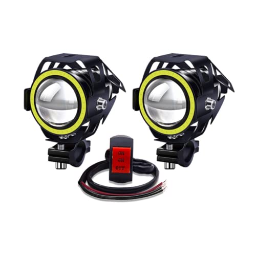Motorcycle Front Spotlights Led Auxiliary Light 12V 24V, 2PCS Motorcycle Foglights Daytime Running Lights U7 Waterproof Driving Lights with White Halo for Motorbike Car Truck Boat