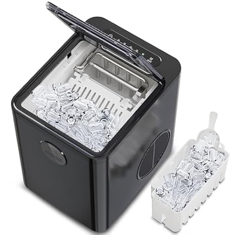 Countertop Ice Maker, Compact Nugget Ice Machine, 2 Size Ice Cubes, Self Cleaning, Ideal for Home Bar, Kitchen, RV, Camping, Office