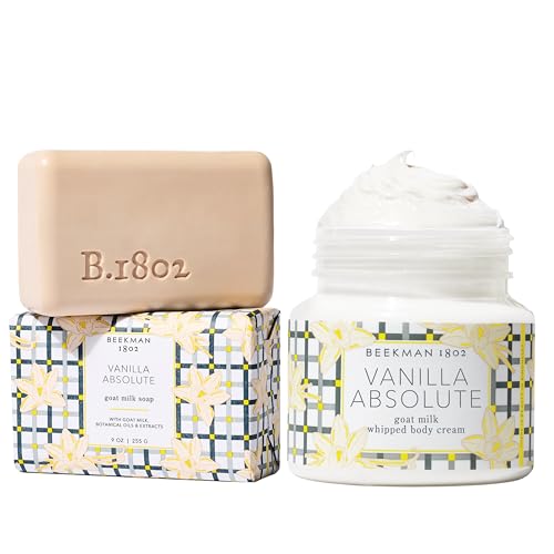 Beekman 1802 Vanilla Absolute Goat Milk Soap & Whipped Body Cream Gift Set Warm Vanilla, Sheer Lily & Sandalwood Scent Hydrating Cleanse  Nourishing Moisture for Dry Skin 2 Count