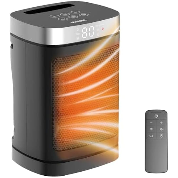 Portable PTC Ceramic Space Heater - Fast Heating, 70 Oscillation, Remote Control, 3 Heating Modes, Suitable for Office and Bedroom