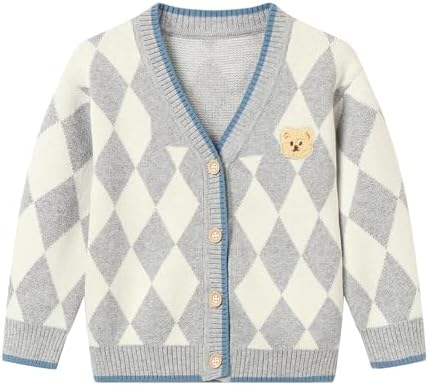 Baby Boy Button Down V Neck Cardigan Argyle Pattern for 6M-4T