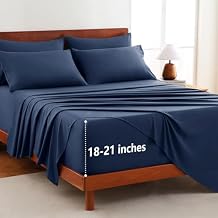 CozyLux Extra Deep Pocket Queen Sheet Set - 6 Piece Sheets Queen Size Bed Set - Fits Up to 21 inches Mattresses Queen Sheets,Breathable Queen Bed Sheets & Pillowcases - Easy & Secure Fit, Navy Blue