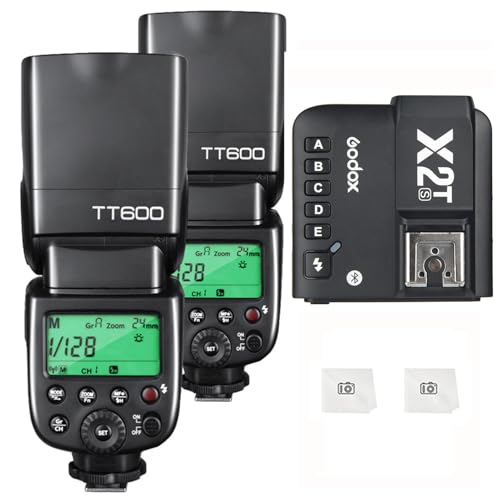 Godox 2pcs TT600 GN60 Camera Flash Speedlite,HSS 18000s Master Slave Off Speedlight 0.1-2.6s Recycle Time, 2.4GX System Receiver with Godox X2T-S Wireless Flash Trigger Compatible with Sony Camera