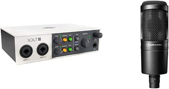 UA Volt 2 USB Audio Interface and Audio-Technica AT2020 Cardioid Condenser Studio XLR Microphone