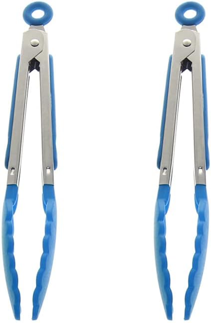 2 Pcs Kitchen Tongs Set 10.63' Color Small Food Tongs with Stainless Steel Silicon Handles and Nylon Tips Heat Resistant Tongs for Cooking, Serving, BBQ, Grilling, Salad