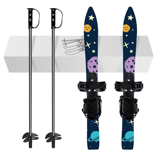 Odoland Kids Beginner Snow Skis and Poles with Bindings, Low-Resistant Ski Boards for Age 4 and Under, Lightweight Sturdy and Safe Kids Skiing Equipment