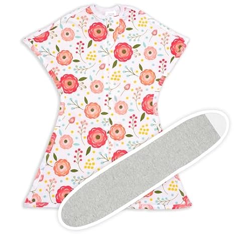 SleepingBaby Zipadee-Zip Transition Swaddle (Pretty Poppy, Medium for 6-12 Months) and Snuggle Strap (Grey, One Size) - Wearable Baby Blanket and Accessory for Easy Diaper Changes - Polyester, Spandex