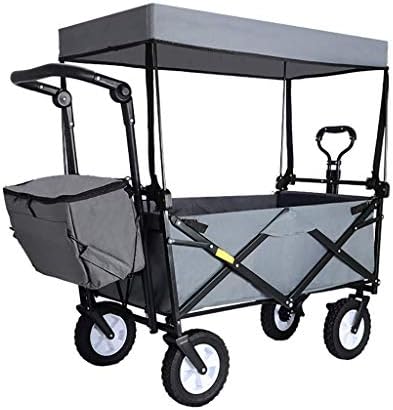 Outdoor Push Pull Foldable Folding Wagon Stroller Cart for Kids Foldable Canopy with Sun & Rain Shade for Beach Park Camping Tailgate & Garden A