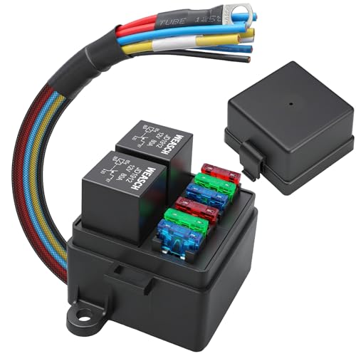 12V Pre-Wired Fuse Relay Box, 2 Relays and 6 ATCATO Blade Fuses, 4-Pin 80A Relay Block and Kit, for Cars Truck Jeep