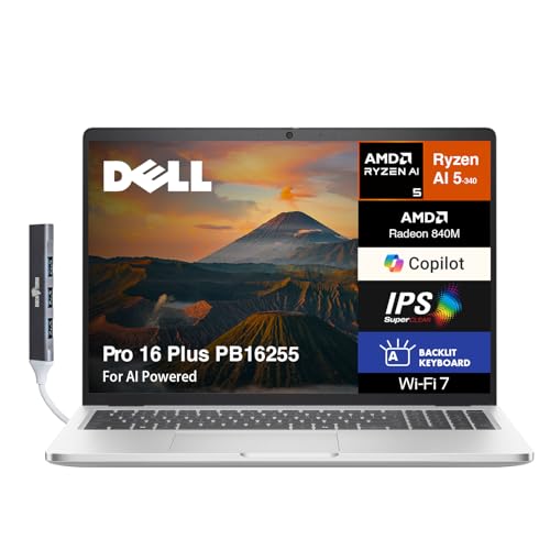 Dell Pro 16 Plus PB16255 AI Powered Laptop 16.0 WUXGA AMD Ryzen AI 5 340, 16GB LPDDR5X, 1TB PCIe SSD, AMD Radeon 840M, Bluetooth 5.4, Wi-Fi 7, Win 11 Pro
