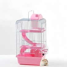 Guinea Pig Cage & Rabbit Cage1/2/3 floors Fully Transparent cage for Hamster Gerbils Pet CageHamster Cage Hamster House Spacious Hamster cage Small Animal Cagewith Hamster Accessories(Pink,23*17*45cm)