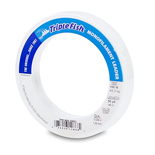 Triple Fish Monofilament Fishing Leader - Clear, Camo Strong Tough Leader Material for Big Game Fishing, Up to 400lb Test