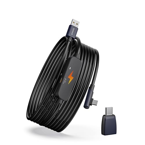 Syntech Link Cable with Charging 16FT Compatible with Meta Quest 3S3 Accessories, Quest2Pro, Pico4, Next-Gen VR Cable with USB 3.0 A to C Adapter for SteamVR, Charge & Link Simultaneously, Black