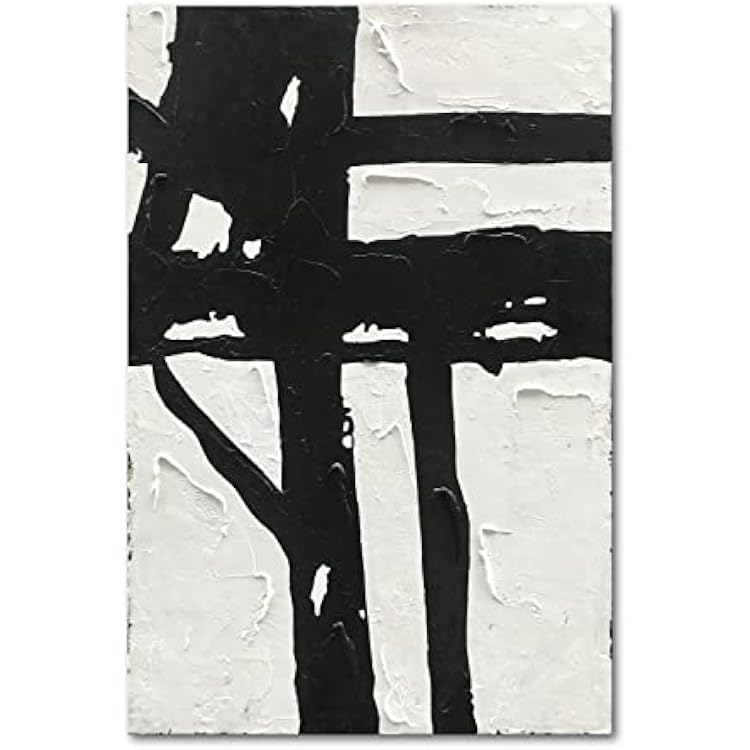NANKAI Hand-Painted Black and White Abstract Wall Art Contemporary Minimalist Oil Painting Art 45x30 inch Large Painting Art for Home Walls Living Room Hallway Wall Decoration