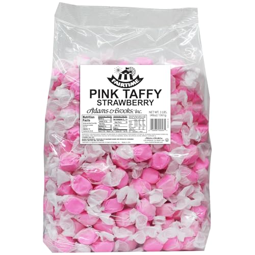 Fairtime Pink Strawberry Taffy, 3 Pound Bag Pack of 1 - Individually Wrapped Saltwater Taffy Candy Bulk Pack - Soft & Chewy Candy for Buffet, Party, or Wedding Favors - Kosher Certified Candies